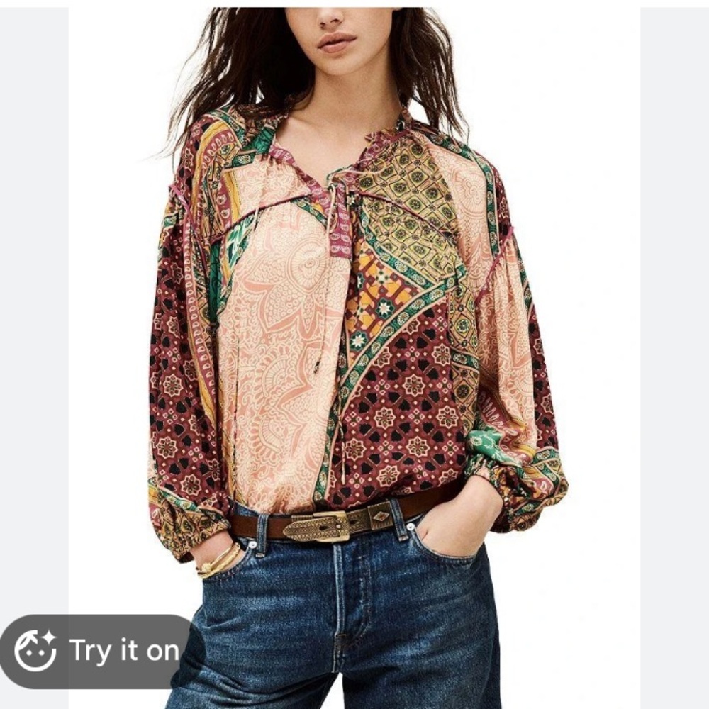 New ba&sh Women’s Faith Mixed Print Lace Up Blouse